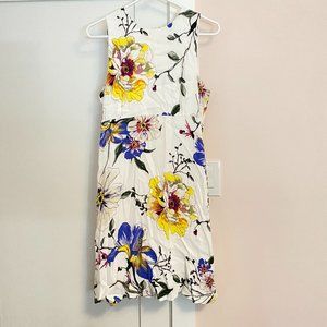 Banana Republic Knee Length Dress White Yellow Blue Floral Sleeveless Lined 6